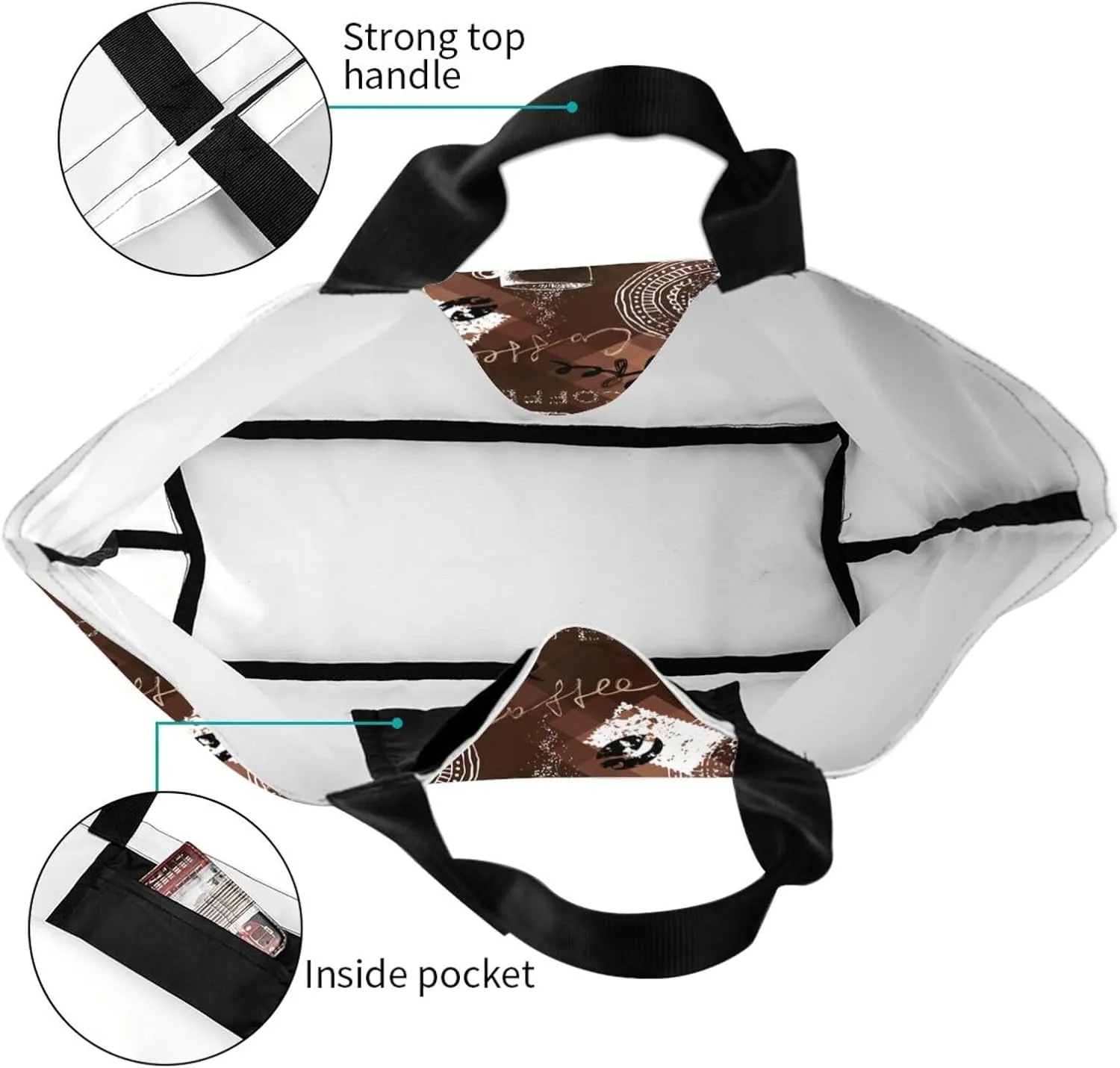 Retro Vintage Coffee Time Polygonal Women's Tote Bag Large Capacity Single Shoulder Bags Handbag for Shopping Work