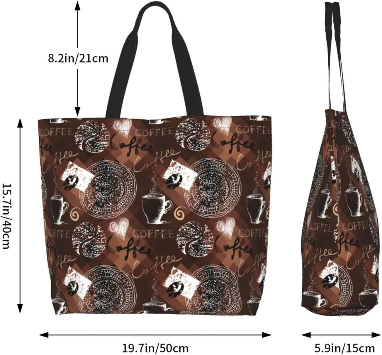 Retro Vintage Coffee Time Polygonal Women's Tote Bag Large Capacity Single Shoulder Bags Handbag for Shopping Work