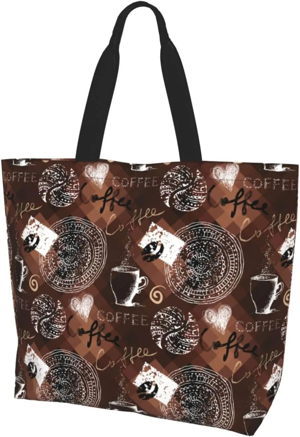 Retro Vintage Coffee Time Polygonal Women's Tote Bag Large Capacity Single Shoulder Bags Handbag for Shopping Work