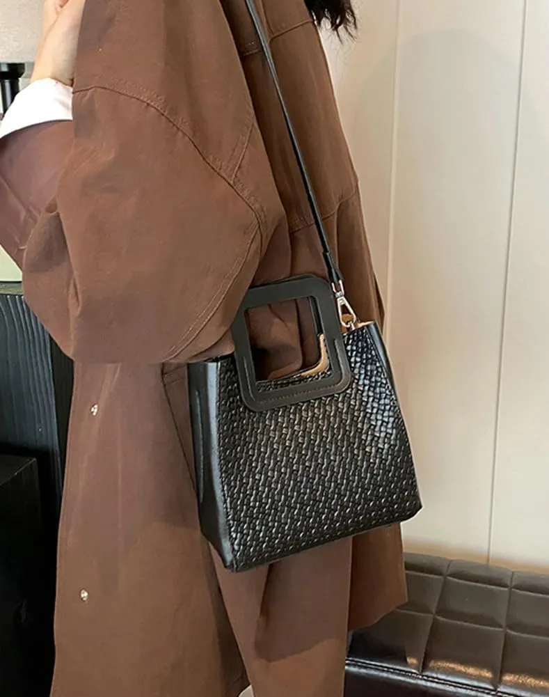 Retro Woven Crossbody Handbags For Women Clutch Satchels Shoulder Purse Ladies Trendy Bucket Bag for Work Travel