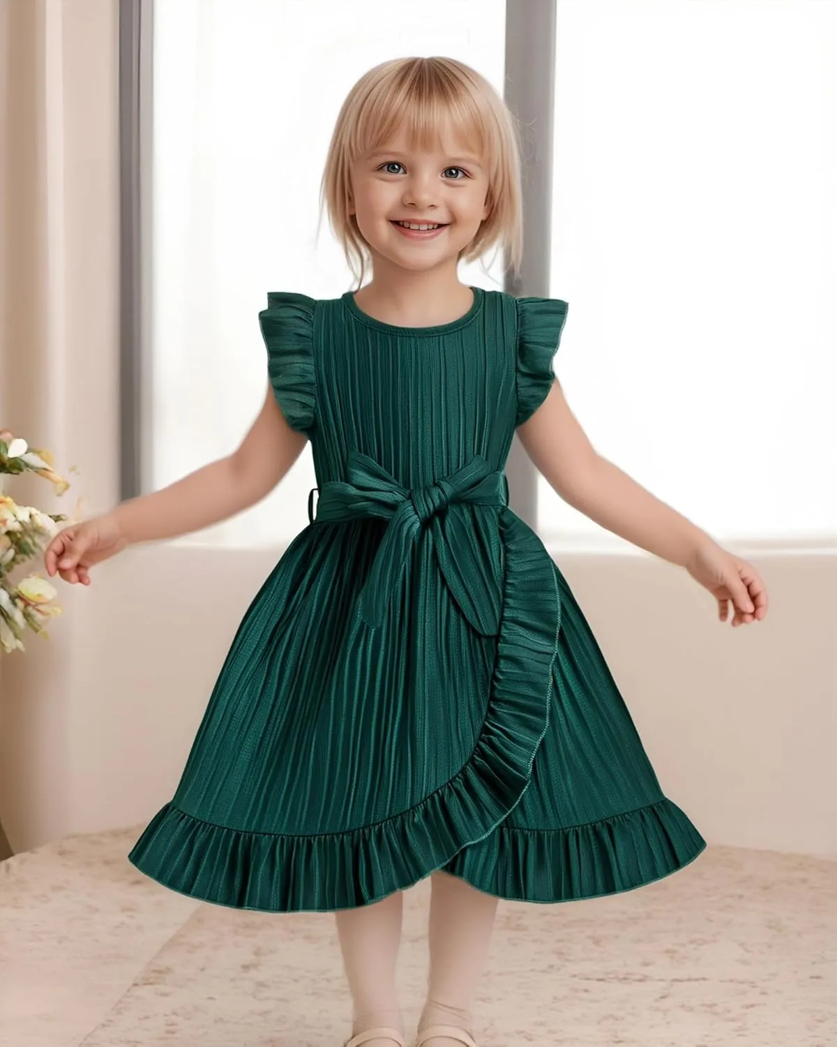 Rosibel Toddler Girls Dress Kids Ruffles Sleeveless Casual Dresses Little Girls Summer Beach Sundress 2-7Y