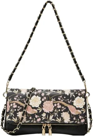Rungion Fold-Over Clutch Purses for Women Small Vegan Leather Crossbody Shoulder Bag with Chain Evening Wristlet Satchels