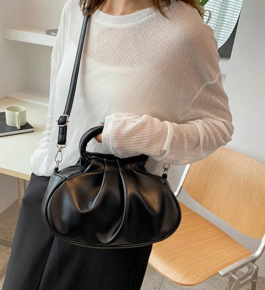 Rungion Small Cute Cloud Crossbody Shoulder Bag for Women Vegan Leather Phone Purse Pleated Top Handle Handbag Satchels
