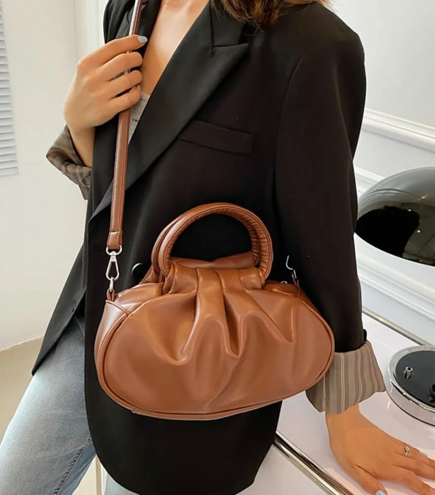 Rungion Small Cute Cloud Crossbody Shoulder Bag for Women Vegan Leather Phone Purse Pleated Top Handle Handbag Satchels