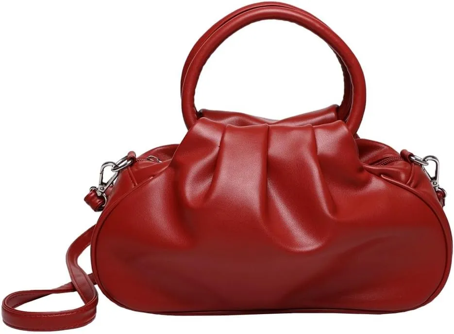 Rungion Small Cute Cloud Crossbody Shoulder Bag for Women Vegan Leather Phone Purse Pleated Top Handle Handbag Satchels