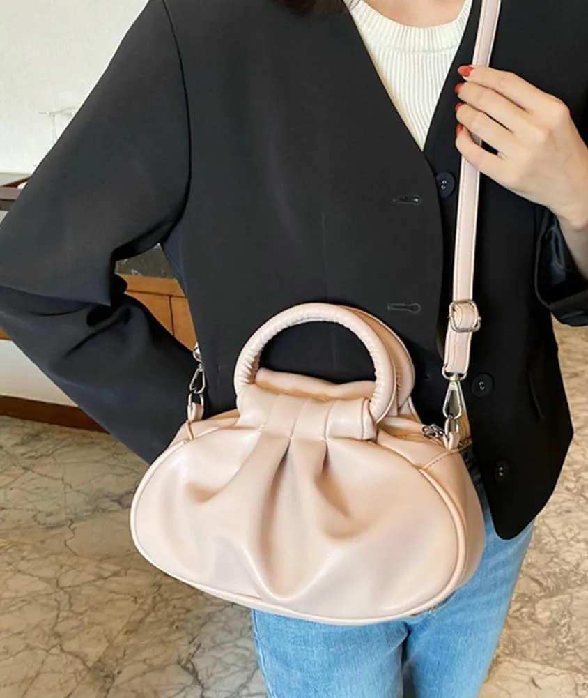 Rungion Small Cute Cloud Crossbody Shoulder Bag for Women Vegan Leather Phone Purse Pleated Top Handle Handbag Satchels