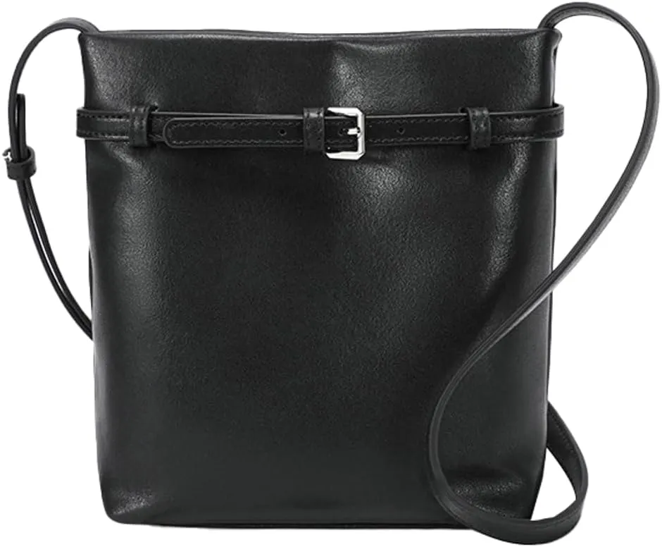 Rungion Trendy Genuine Leather Bucket Purses for Women Small Crossbody Shoulder Bag Handbags Ladies Casual Phone Satchels