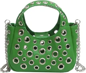 Rungion Trendy Vegan Leather Shoulder Bag for Women Small Y2k Rivet Handbags Crossbody Purse with Chain Satchels 2025
