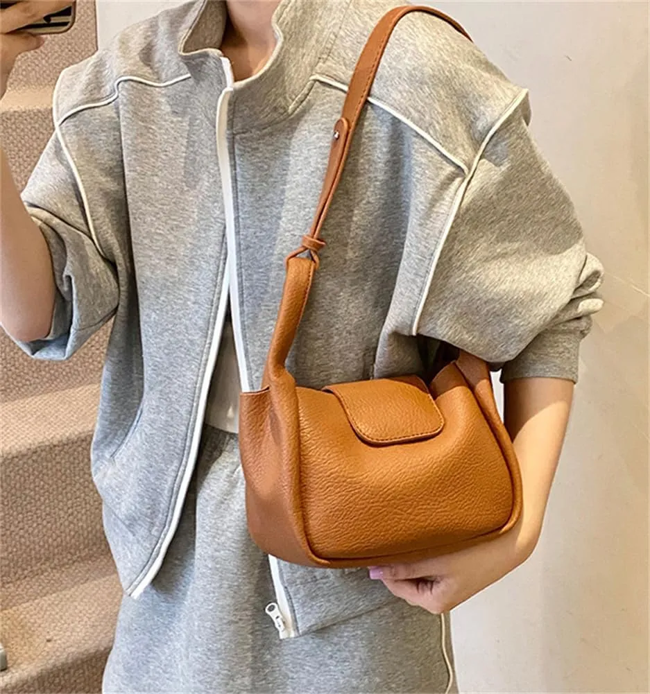 Rungion Womens Trendy Bucket Handbag Purse Small Vegan Leather Shoulder Crossbody Bag Cute Y2k Satchels 2Pcs