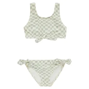SEAFOAM CHECKERED KNOTTED TWO PIECE BIKINI