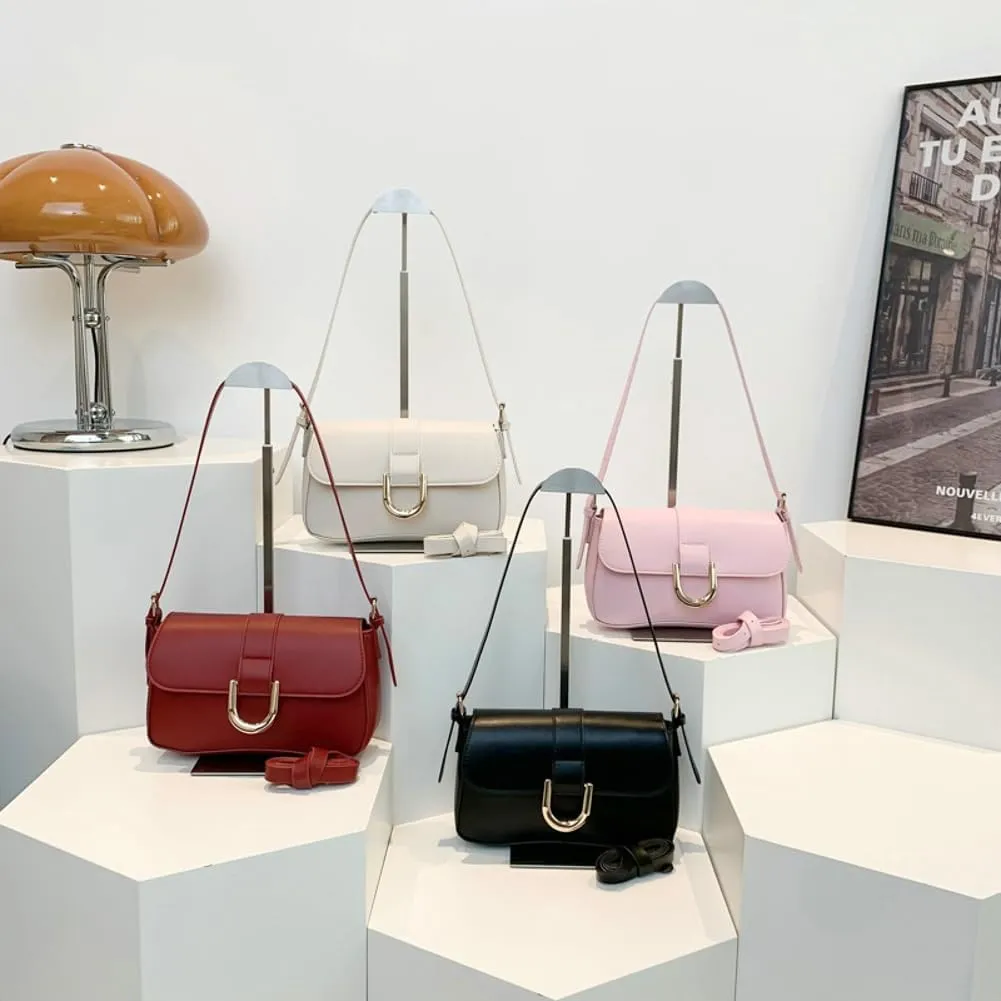 Shoulder Bag Women 2025 Spring Trendy Hobo Clutch Purse Saddle Bag Vintage Buckle Handbags with 2 Removable Straps