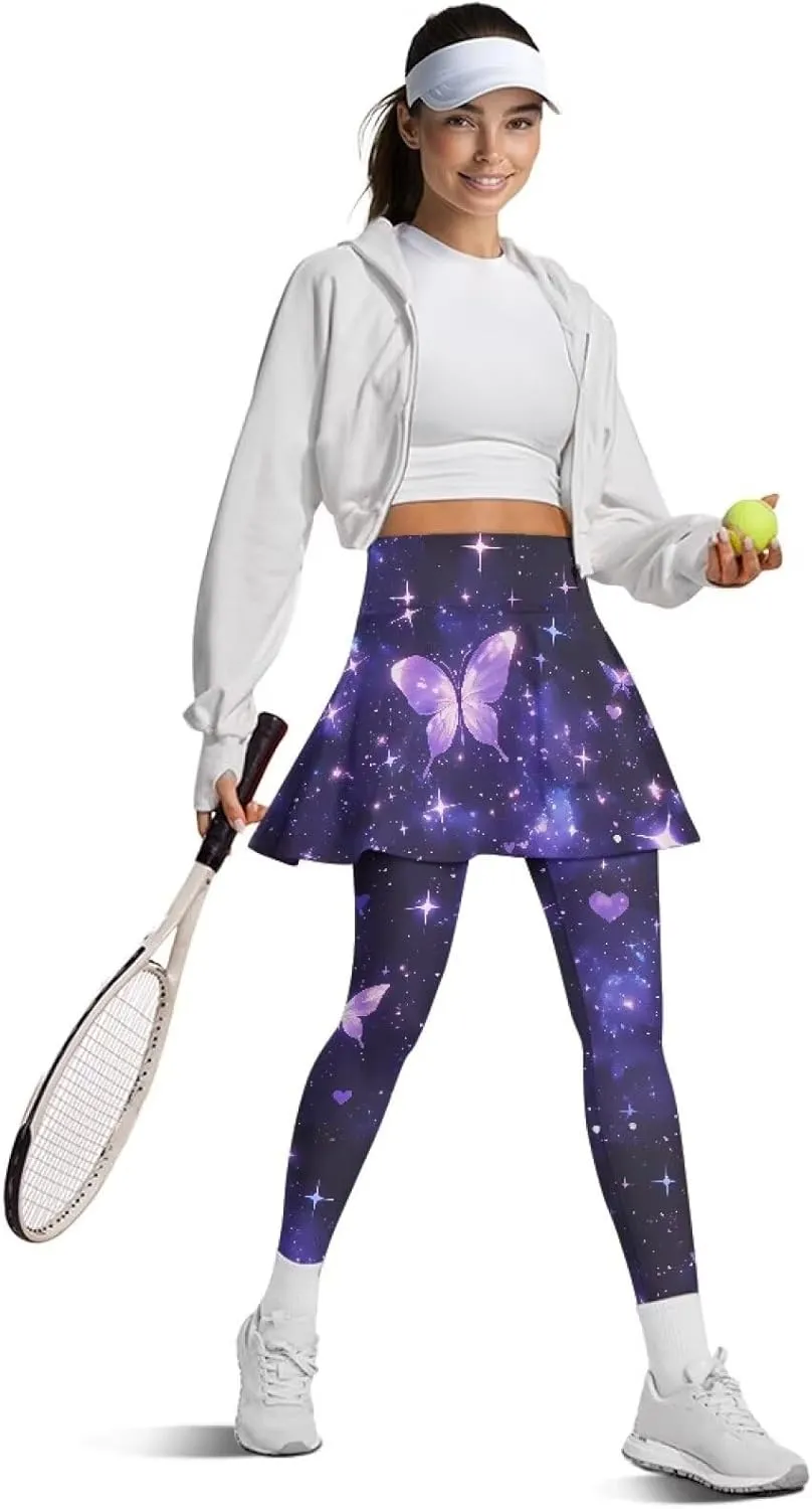 Skirted Leggings for Women Stretch High Waist Yoga Leggings with Skirts Casual Athletic Golf Tennis Skorts
