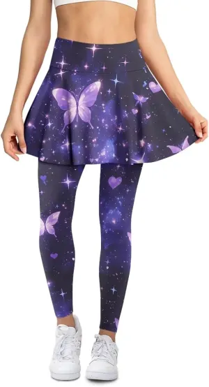 Skirted Leggings for Women Stretch High Waist Yoga Leggings with Skirts Casual Athletic Golf Tennis Skorts