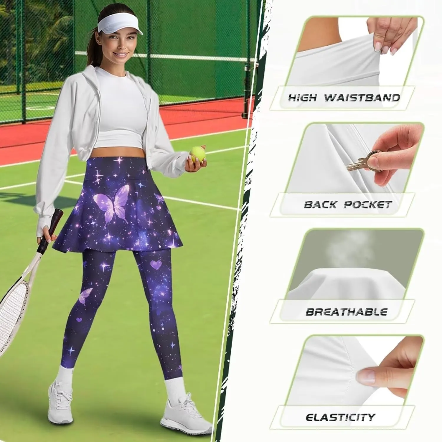 Skirted Leggings for Women Stretch High Waist Yoga Leggings with Skirts Casual Athletic Golf Tennis Skorts