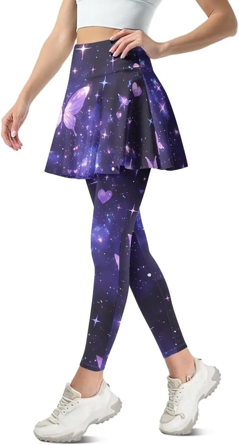 Skirted Leggings for Women Stretch High Waist Yoga Leggings with Skirts Casual Athletic Golf Tennis Skorts