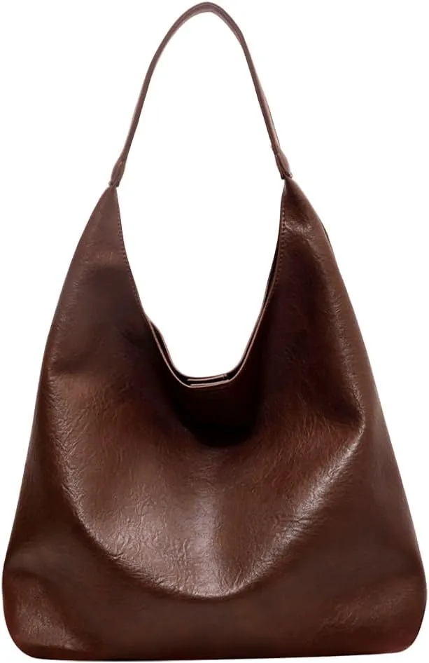 Slouchy Hobo Bag for Women Work Tote Bag Leather Shoulder Bag Brown Purse Handbag Carryall Work Bags