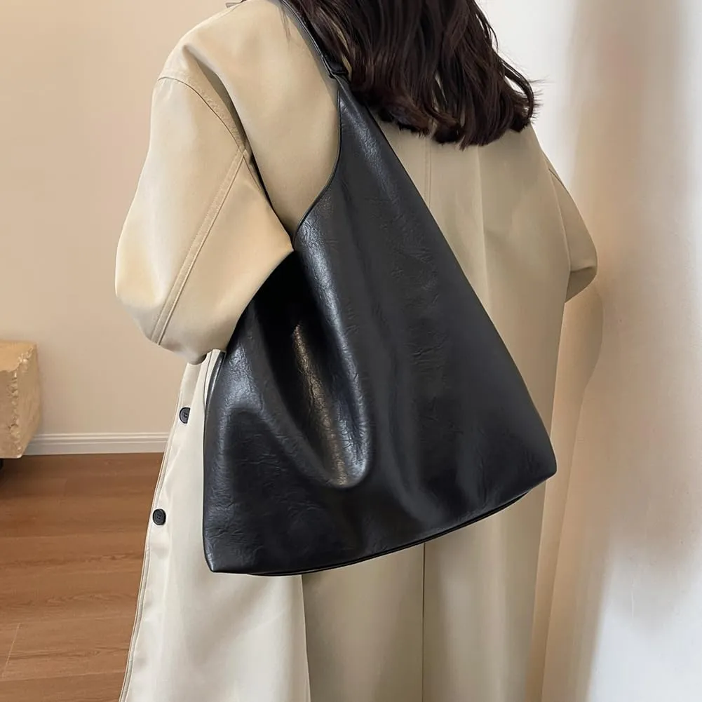 Slouchy Hobo Bag for Women Work Tote Bag Leather Shoulder Bag Brown Purse Handbag Carryall Work Bags
