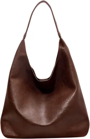 Slouchy Hobo Bag for Women Work Tote Bag Leather Shoulder Bag Brown Purse Handbag Carryall Work Bags