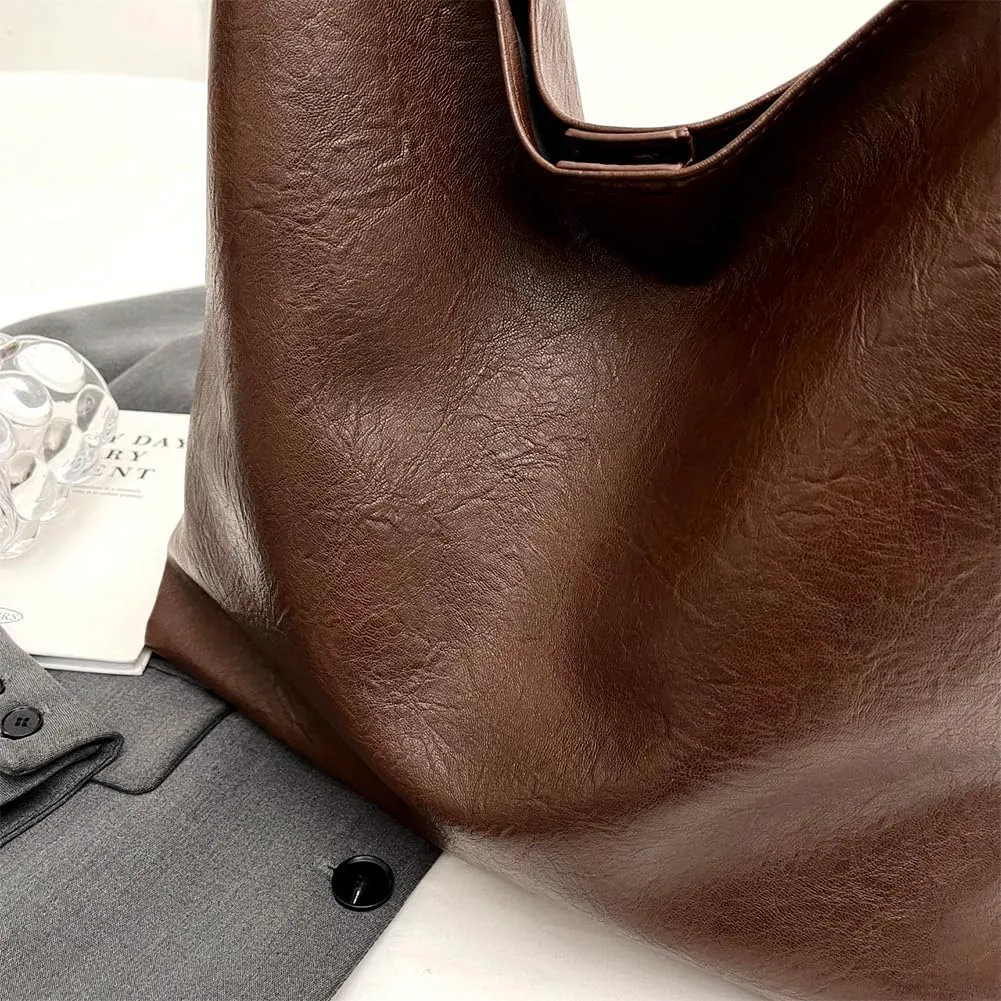Slouchy Hobo Bag for Women Work Tote Bag Leather Shoulder Bag Brown Purse Handbag Carryall Work Bags