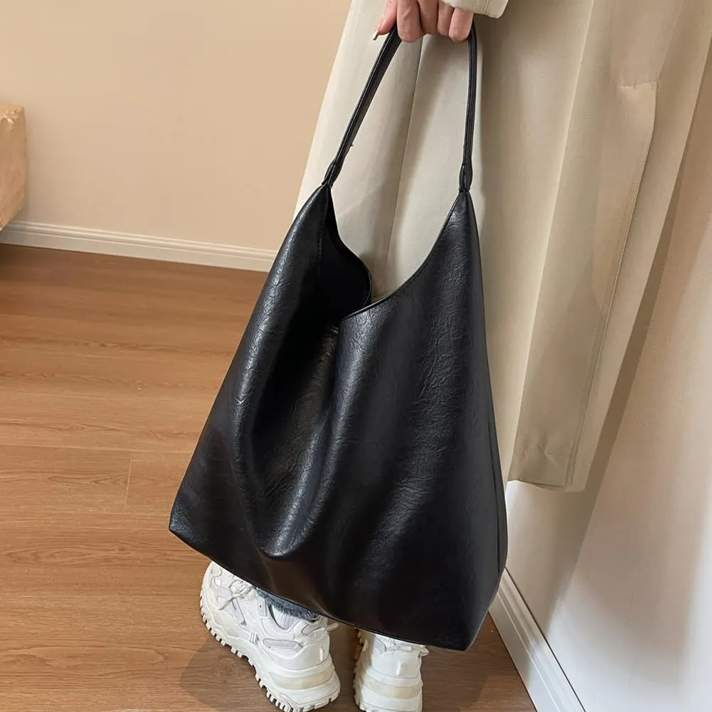 Slouchy Hobo Bag for Women Work Tote Bag Leather Shoulder Bag Brown Purse Handbag Carryall Work Bags