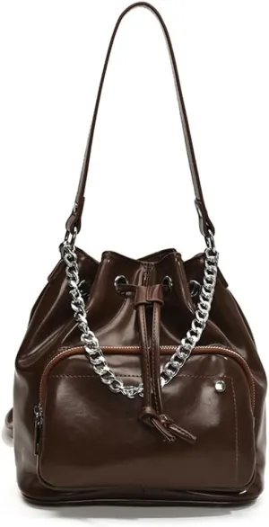 Slouchy PU Leather Bucket Hobo Bags Women Trendy Crescent Crossbody Purse Top-handle Shoulder Satchels Bag Tote Handbag