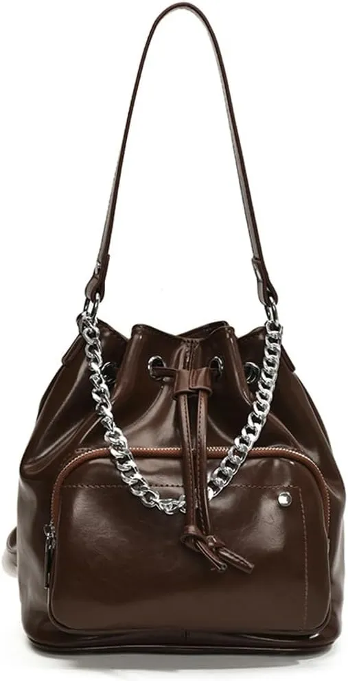 Slouchy PU Leather Bucket Hobo Bags Women Trendy Crescent Crossbody Purse Top-handle Shoulder Satchels Bag Tote Handbag