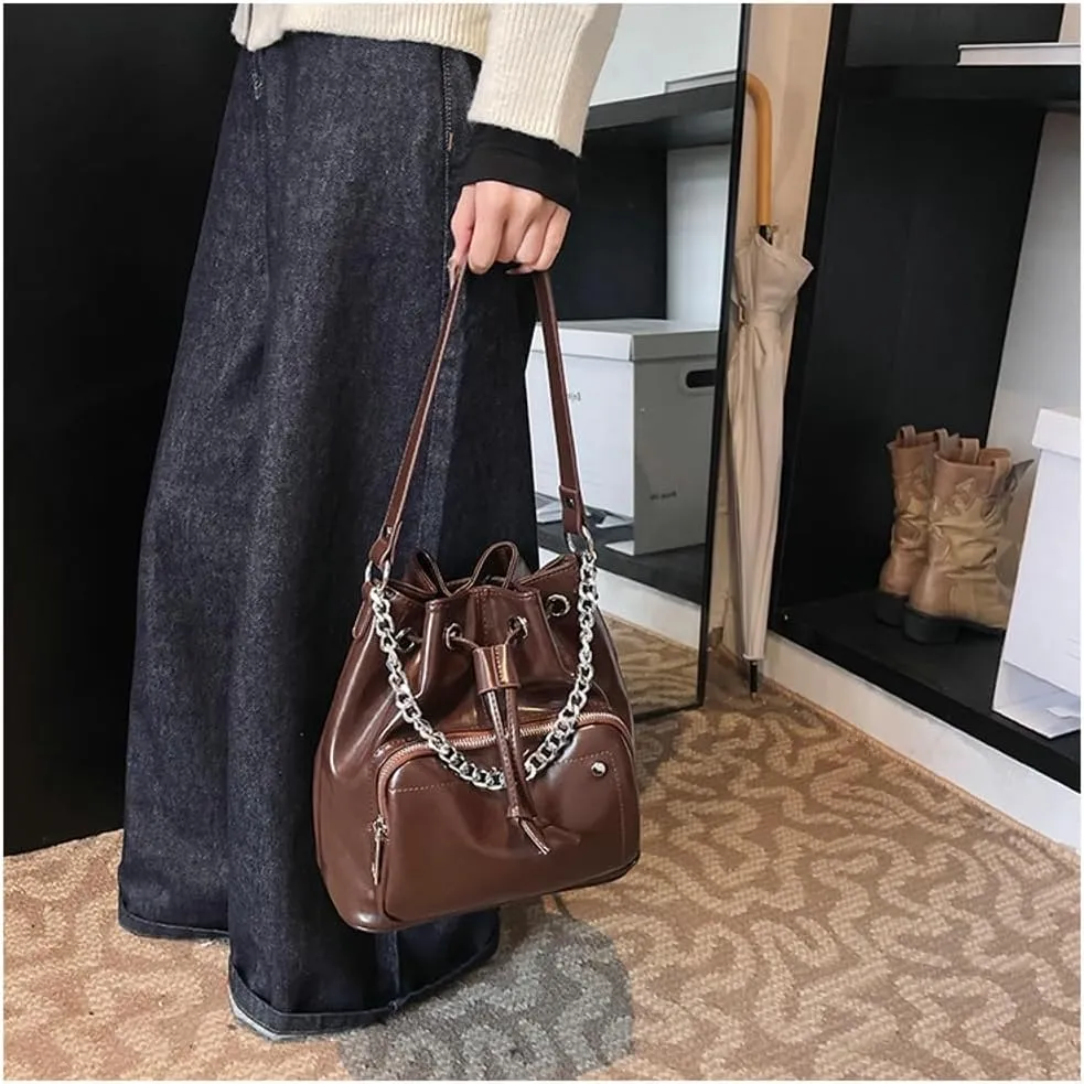 Slouchy PU Leather Bucket Hobo Bags Women Trendy Crescent Crossbody Purse Top-handle Shoulder Satchels Bag Tote Handbag