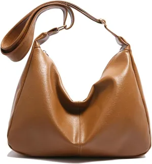 Slouchy PU Leather Hobo Bags Women Trendy Shoulder Bag Crescent Crossbody Purse Cute Satchels Bag Top-handle Tote Handbag
