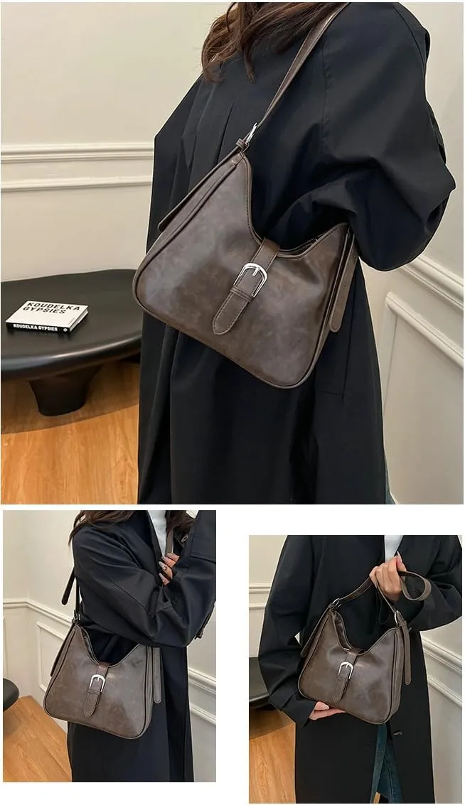 Slouchy PU Leather Hobo Bags Women Trendy Shoulder Bag Crescent Crossbody Purse Cute Top-handle Satchels Bag Tote Handbag