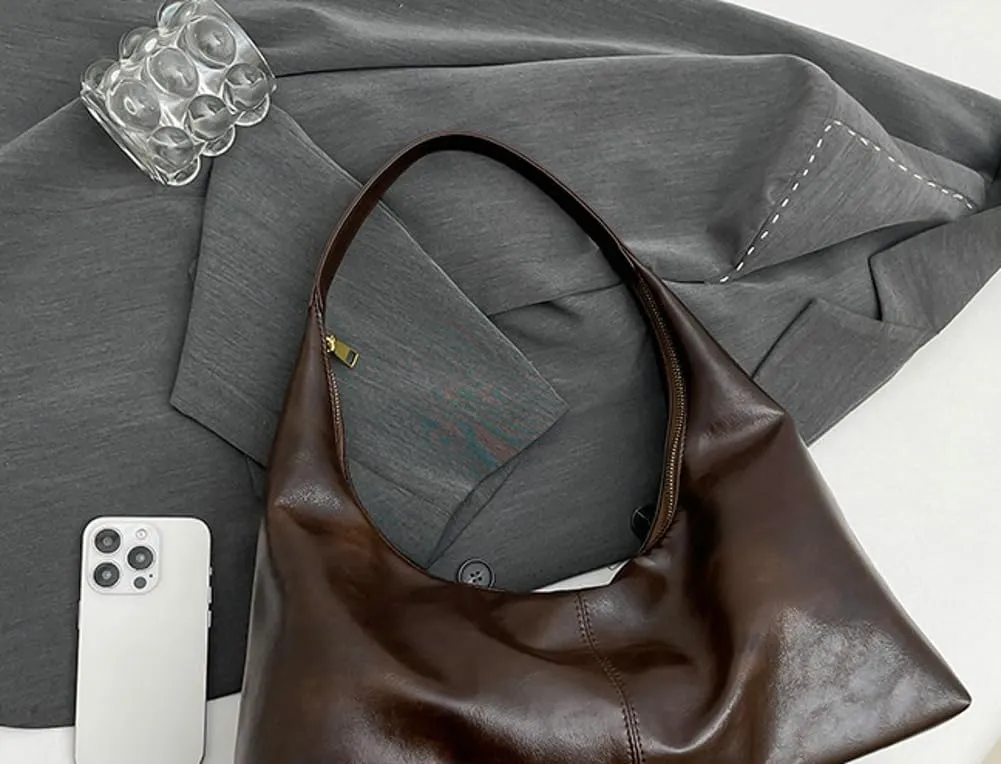 Slouchy PU Leather Hobo Bags Women Trendy Shoulder Bag Cute Crescent Crossbody Phone Purse Satchels Top-Handle Tote Handbag