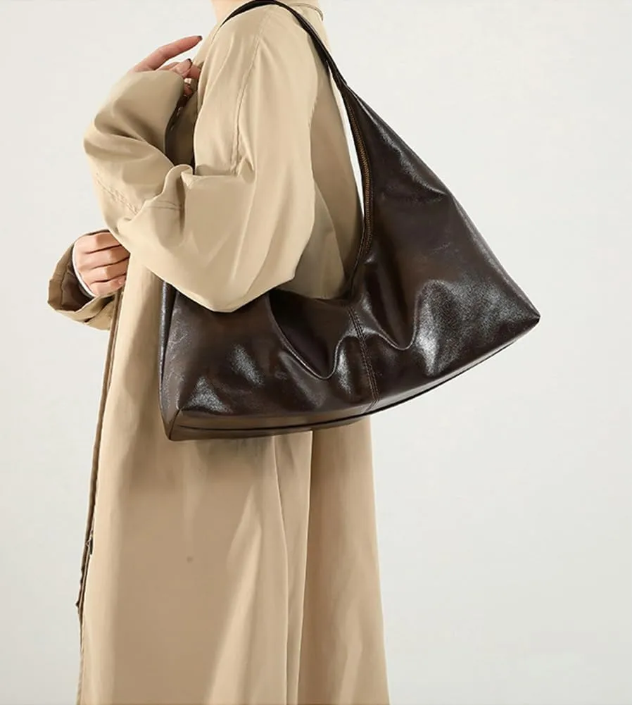 Slouchy PU Leather Hobo Bags Women Trendy Shoulder Bag Cute Crescent Crossbody Phone Purse Satchels Top-Handle Tote Handbag