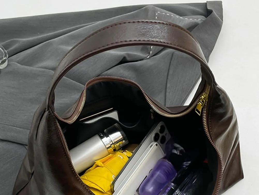 Slouchy PU Leather Hobo Bags Women Trendy Shoulder Bag Cute Crescent Crossbody Phone Purse Satchels Top-Handle Tote Handbag