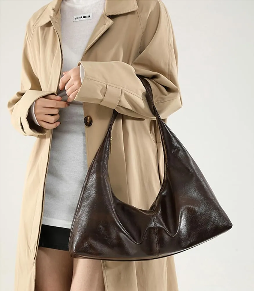 Slouchy PU Leather Hobo Bags Women Trendy Shoulder Bag Cute Crescent Crossbody Phone Purse Satchels Top-Handle Tote Handbag