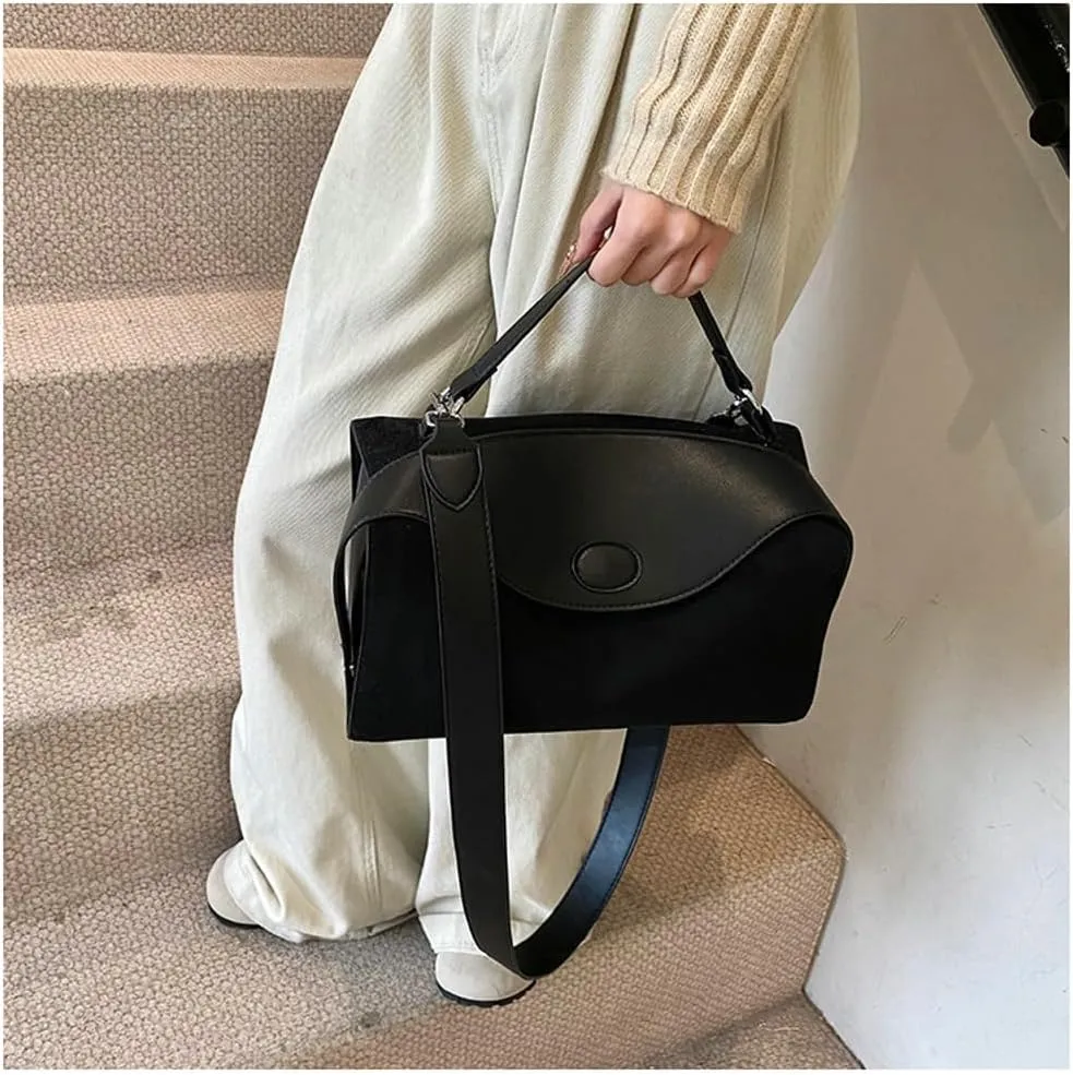 Slouchy Suede Crescent Shoulder Bag Women Trendy Box Hobo Bags Crossbody Purse Cute Satchels Bag Top-handle Tote Handbag