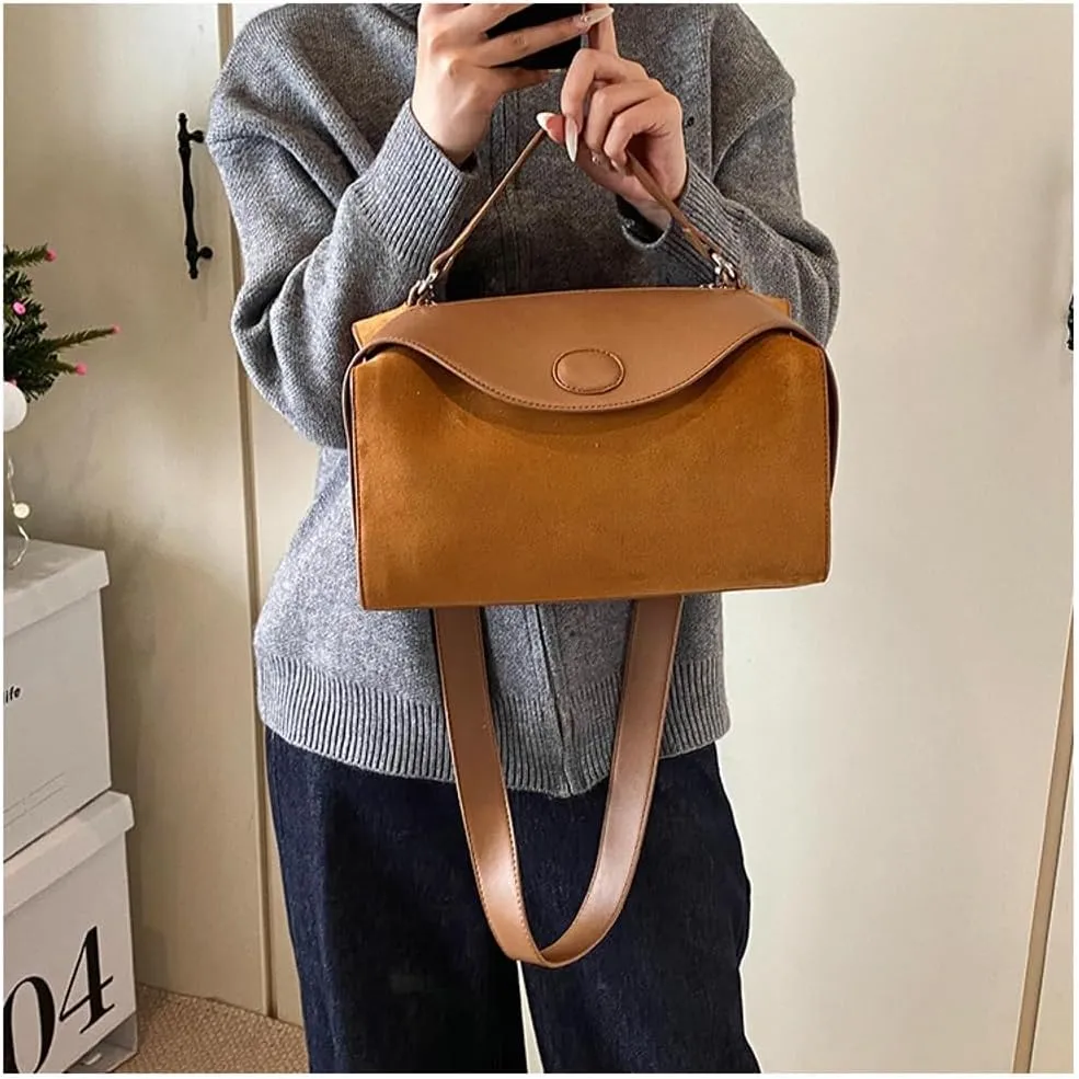 Slouchy Suede Crescent Shoulder Bag Women Trendy Box Hobo Bags Crossbody Purse Cute Satchels Bag Top-handle Tote Handbag