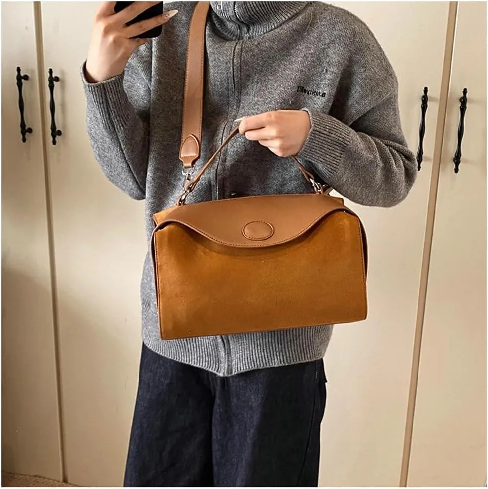 Slouchy Suede Crescent Shoulder Bag Women Trendy Box Hobo Bags Crossbody Purse Cute Satchels Bag Top-handle Tote Handbag