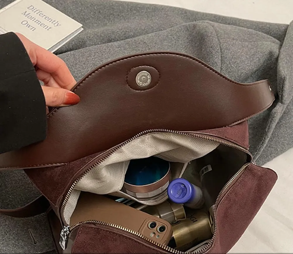 Slouchy Suede Crescent Shoulder Bag Women Trendy Box Hobo Bags Crossbody Purse Cute Satchels Bag Top-handle Tote Handbag
