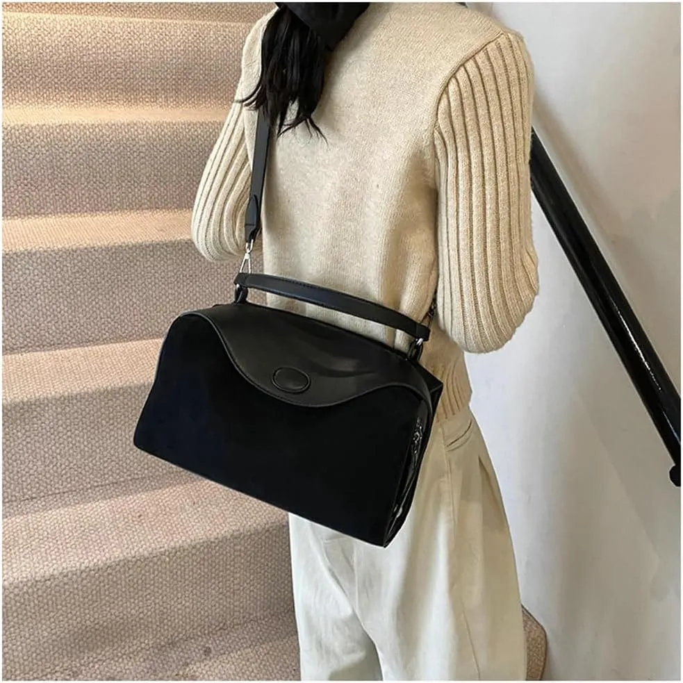 Slouchy Suede Crescent Shoulder Bag Women Trendy Box Hobo Bags Crossbody Purse Cute Satchels Bag Top-handle Tote Handbag