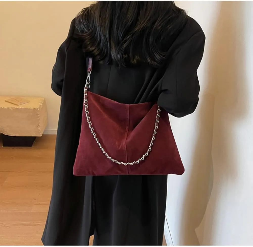 Slouchy Suede Hobo Bags Women Crescent Satchels Shoulder Bag Top-handle Crossbody Purse Trendy Travel College Tote Handbag