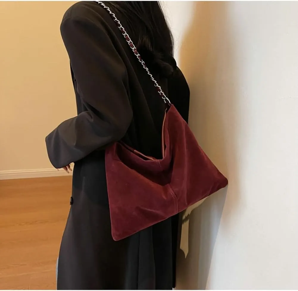 Slouchy Suede Hobo Bags Women Crescent Satchels Shoulder Bag Top-handle Crossbody Purse Trendy Travel College Tote Handbag