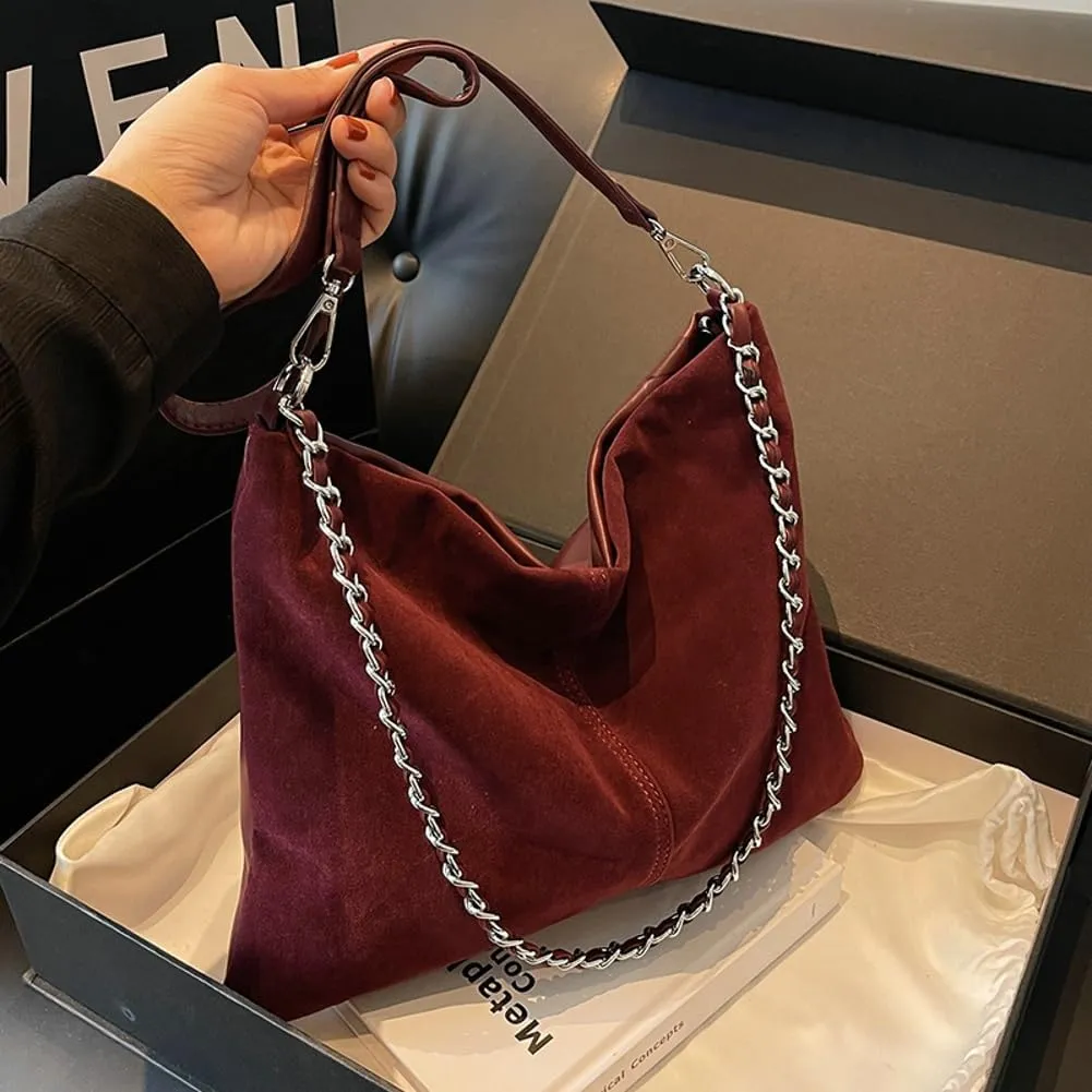 Slouchy Suede Hobo Bags Women Crescent Satchels Shoulder Bag Top-handle Crossbody Purse Trendy Travel College Tote Handbag