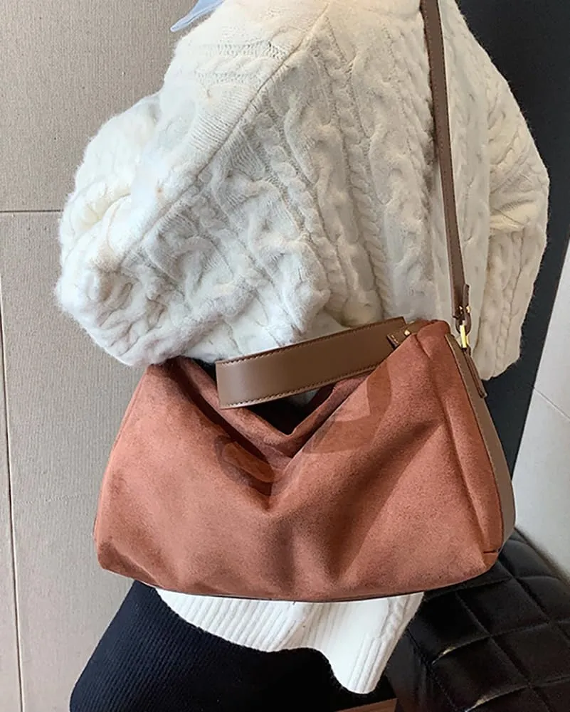 Slouchy Suede Tote Bags for Women Soft Faux Leather Satchels Large Shoulder Crossbody Purse Trendy Working Handbag