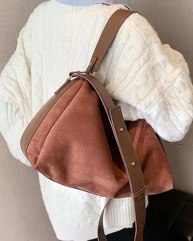 Slouchy Suede Tote Bags for Women Soft Faux Leather Satchels Large Shoulder Crossbody Purse Trendy Working Handbag