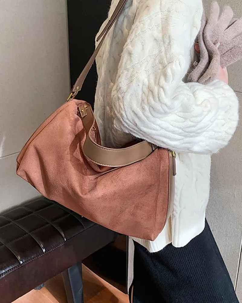 Slouchy Suede Tote Bags for Women Soft Faux Leather Satchels Large Shoulder Crossbody Purse Trendy Working Handbag