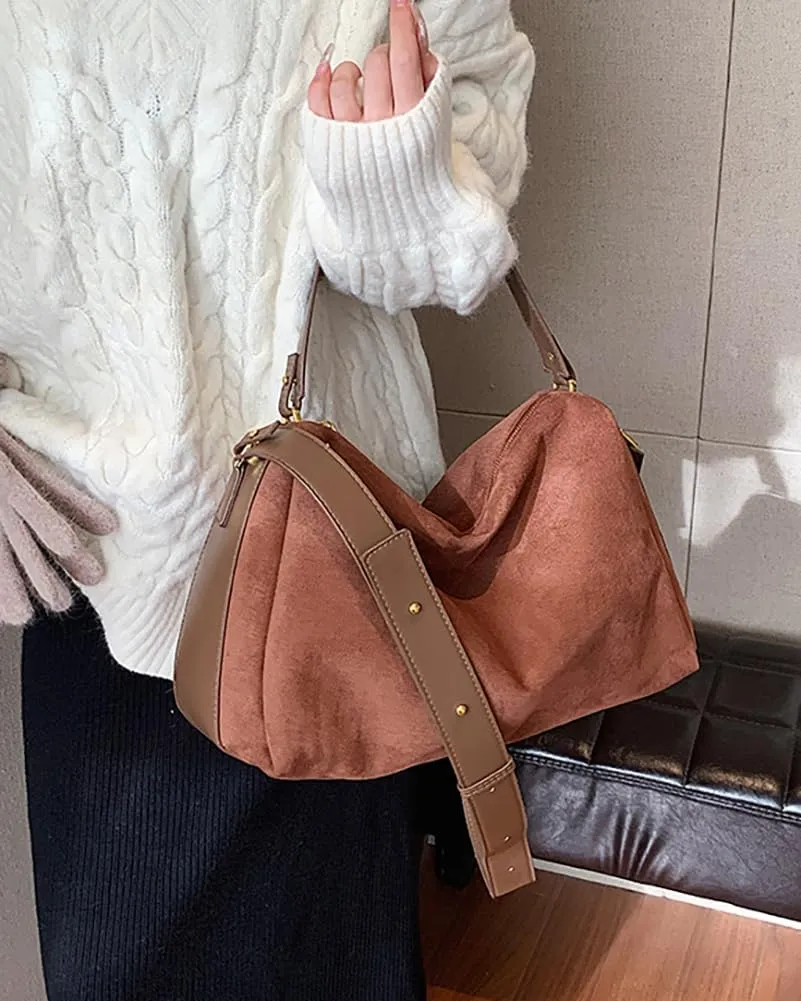 Slouchy Suede Tote Bags for Women Soft Faux Leather Satchels Large Shoulder Crossbody Purse Trendy Working Handbag