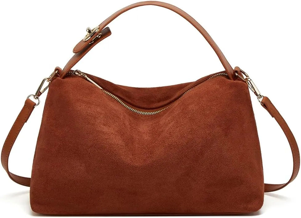 Slouchy Suede Tote Bags for Women Soft Faux Leather Satchels Large Shoulder Crossbody Purse Trendy Working Handbag