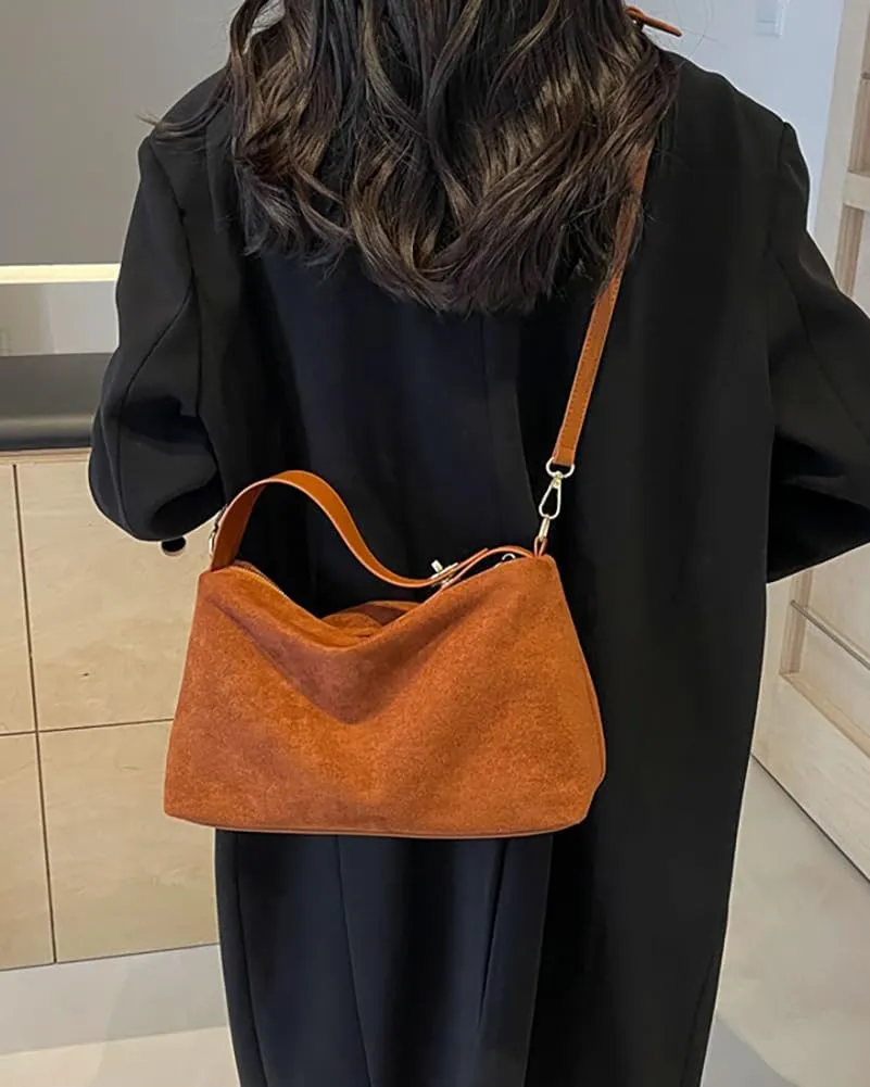 Slouchy Suede Tote Bags for Women Soft Faux Leather Satchels Large Shoulder Crossbody Purse Trendy Working Handbag