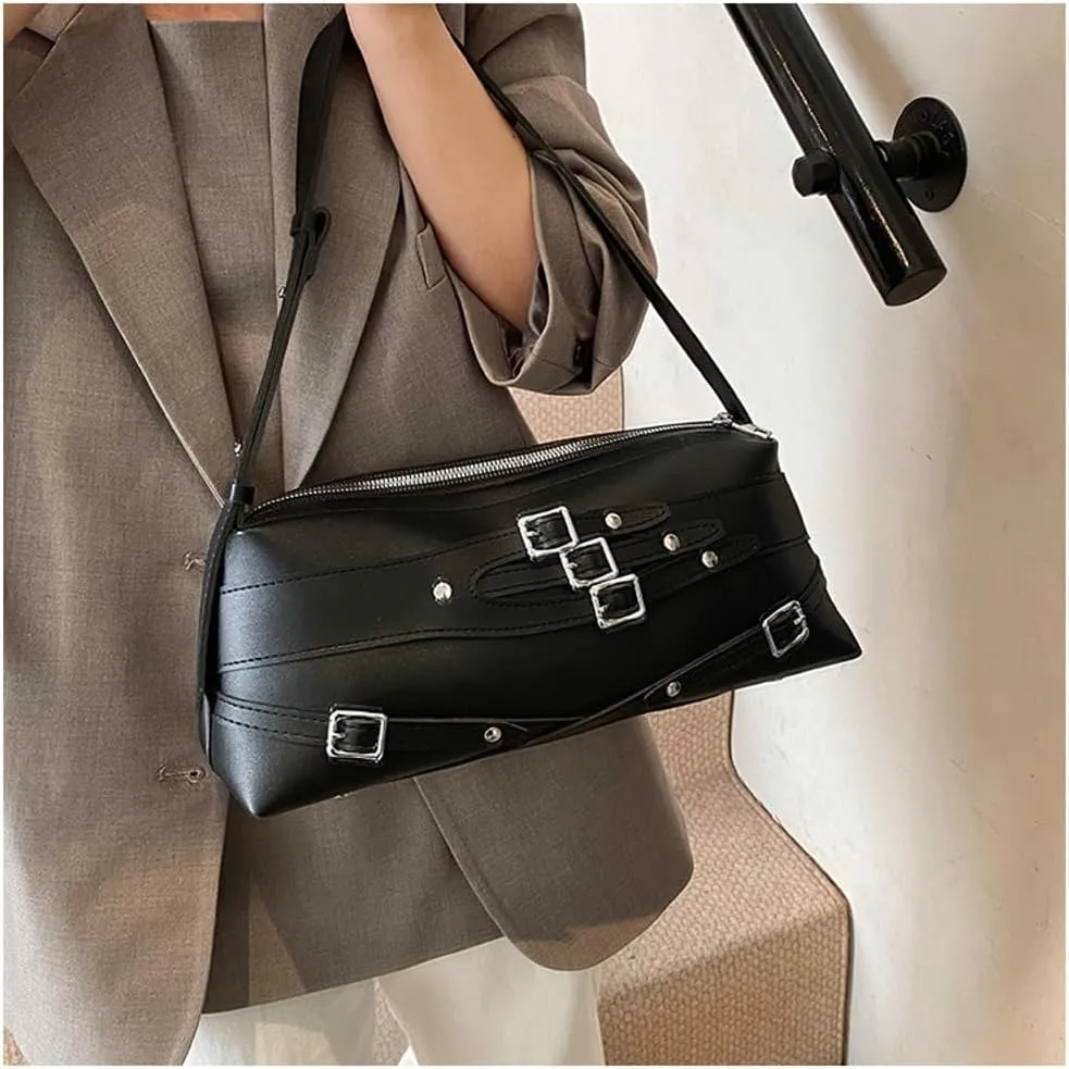 Slouchy Y2K PU Leather Crescent Hobo Bags Women Trendy 90s Crossbody Purse Satchels Shoulder Bag Top-handle Tote Handbag