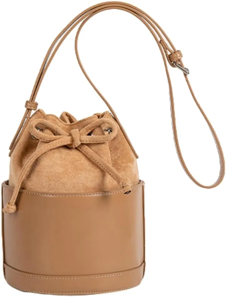 Small Bucket Bag for Women Vintage Vegan Leather Shoulder Crossbody Purse Tote Bag Handbags Drawstring Satchels