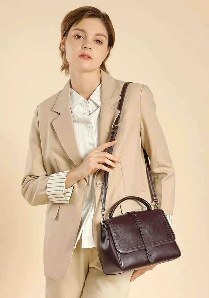 Small Genuine Leather Crossbody Shoulder Bags for Women Trendy Tote Handbags Purse Ladies Vintage Work Satchels